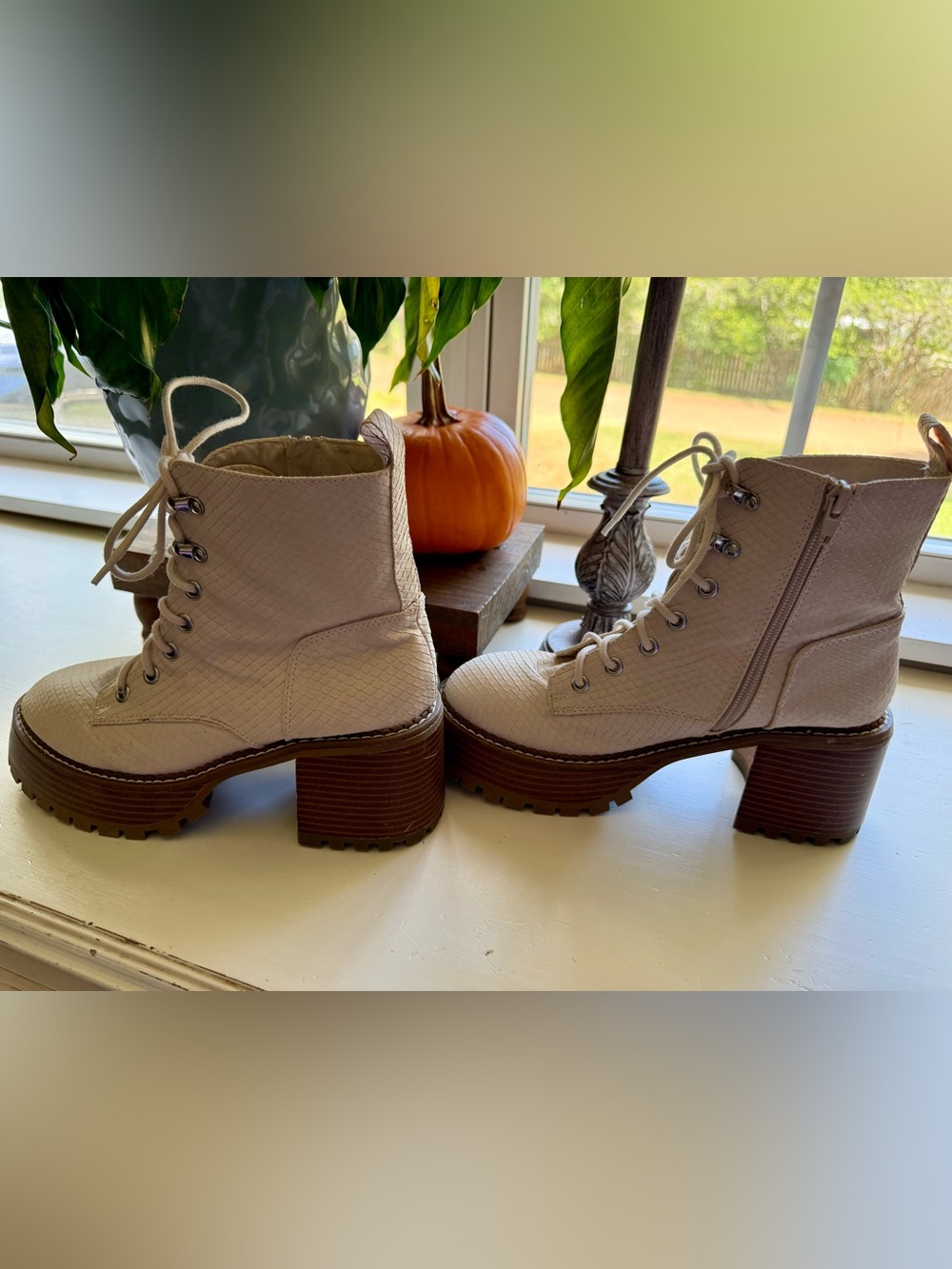 Altar’d State Swani Chunky Platform Heel Faux Leather Snake Combat Lace Up Boots